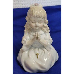 Figurine Night Light Praying Blonde Girl Porcelain Religious Rosary no cord Vtg